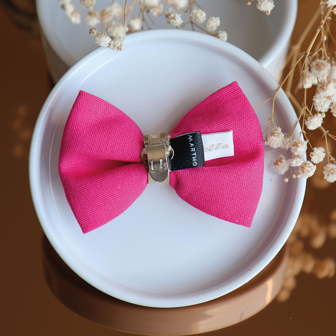 Barrette en bois et tissu framboise – Image 2