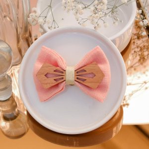 Barrette en bois et tissu Pêche