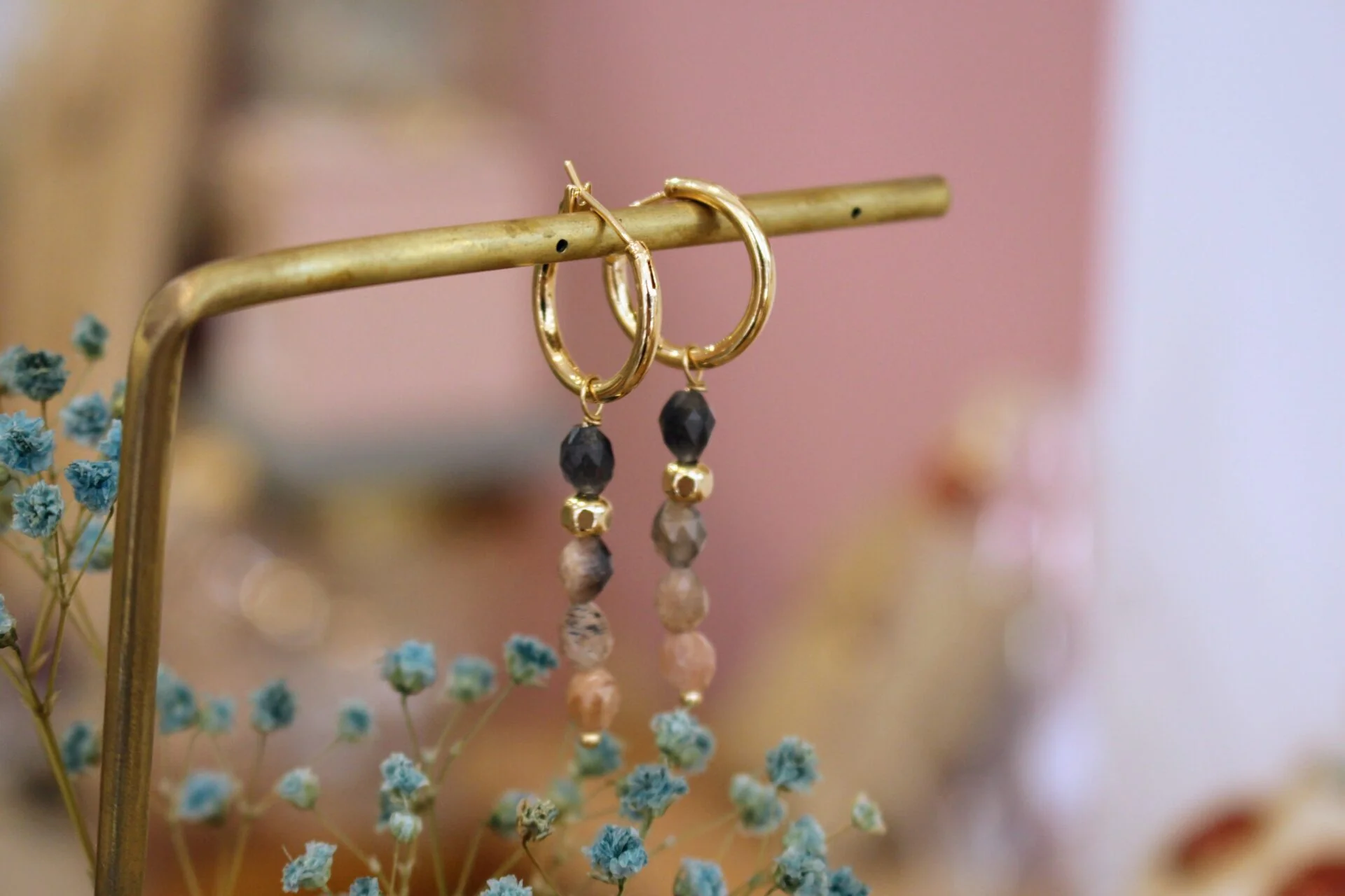 Boucles d'oreilles CIRCE pierre de lune pêche