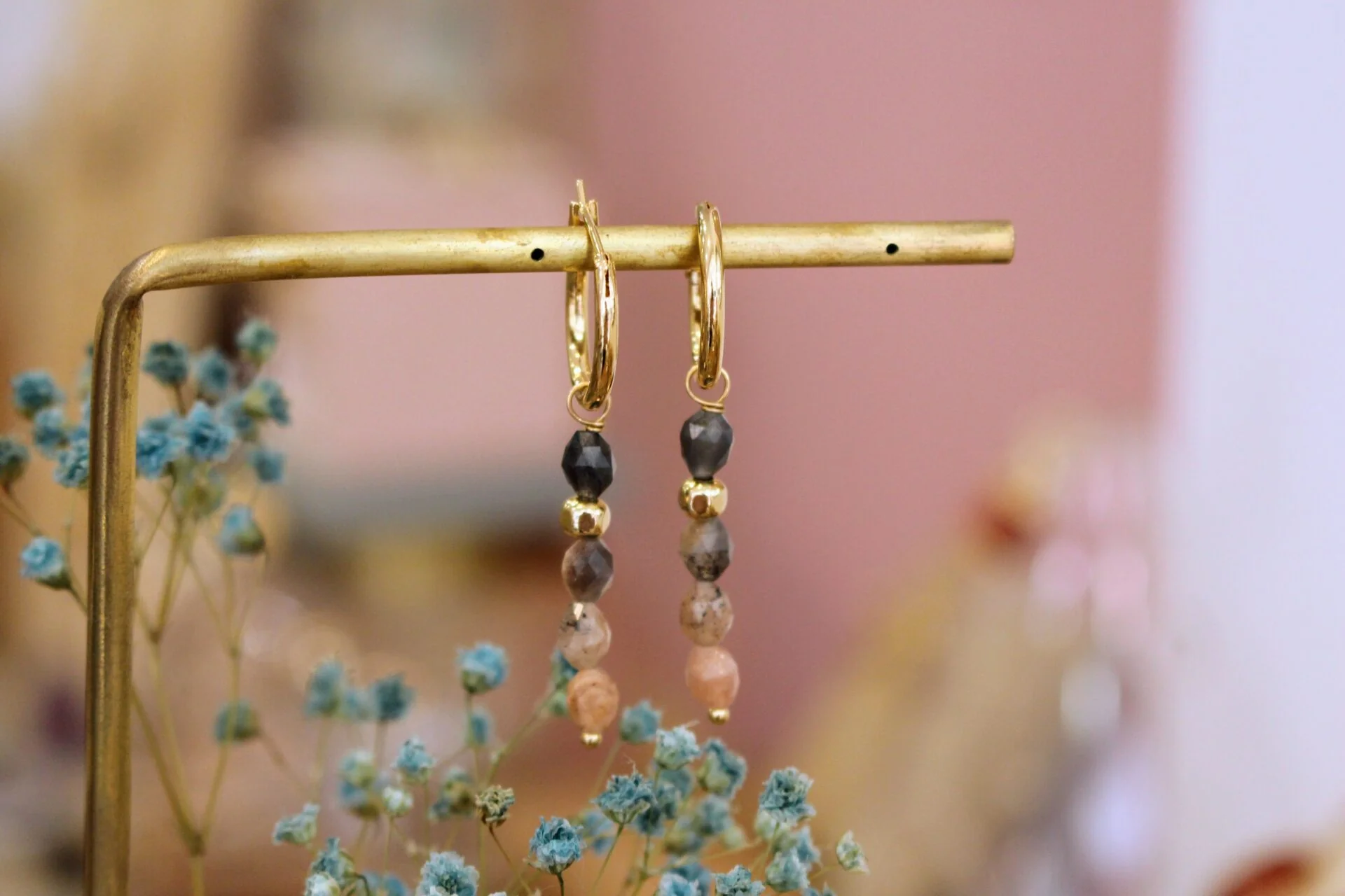 Boucles d'oreilles CIRCE pierre de lune pêche – Image 4