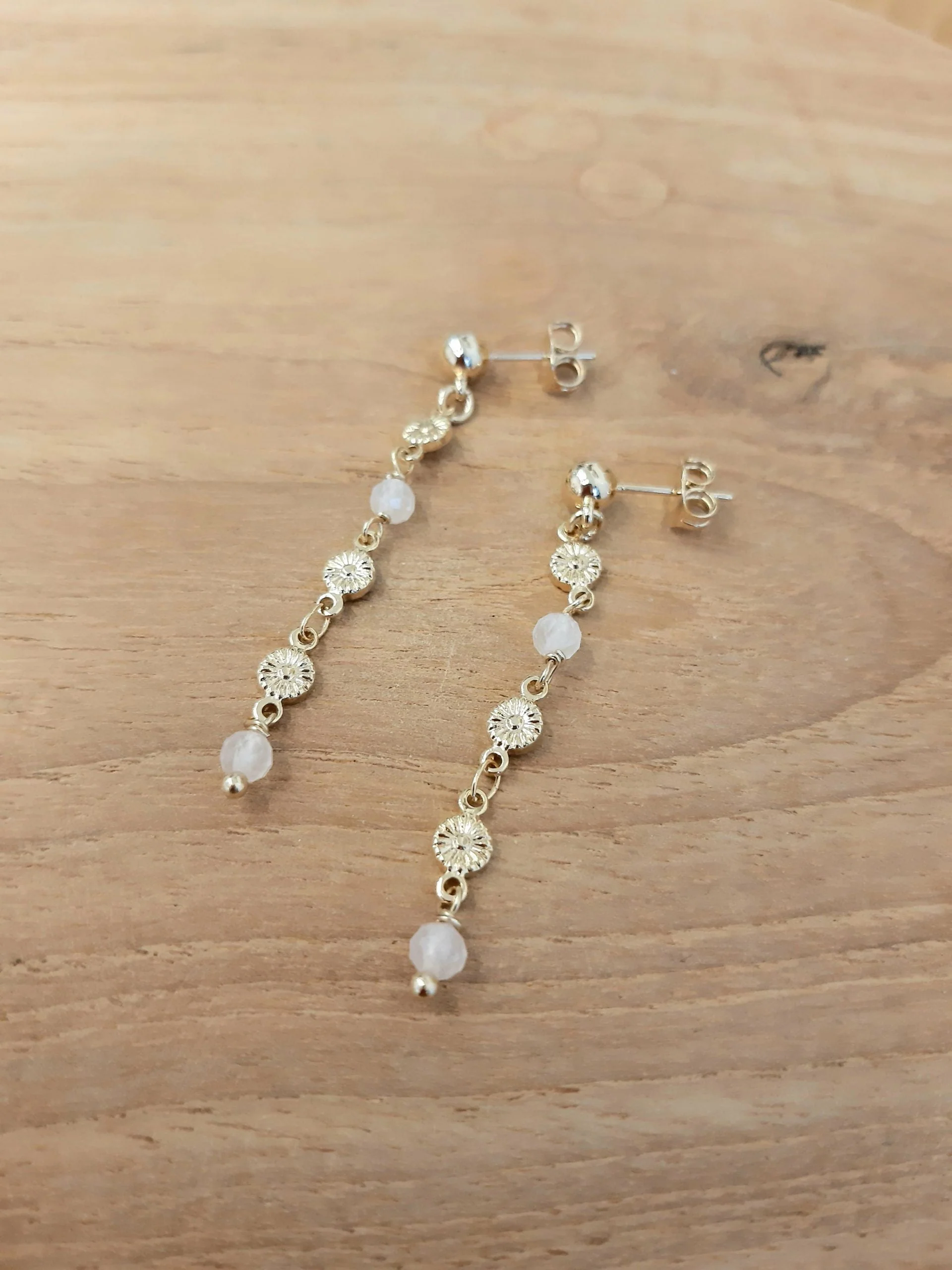 Boucles d'oreilles PRINTEMPS doré / quartz rose